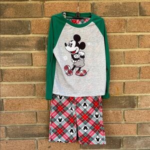 Disney Mickey Mouse Green and Red Pajama Set Kid's Size 8